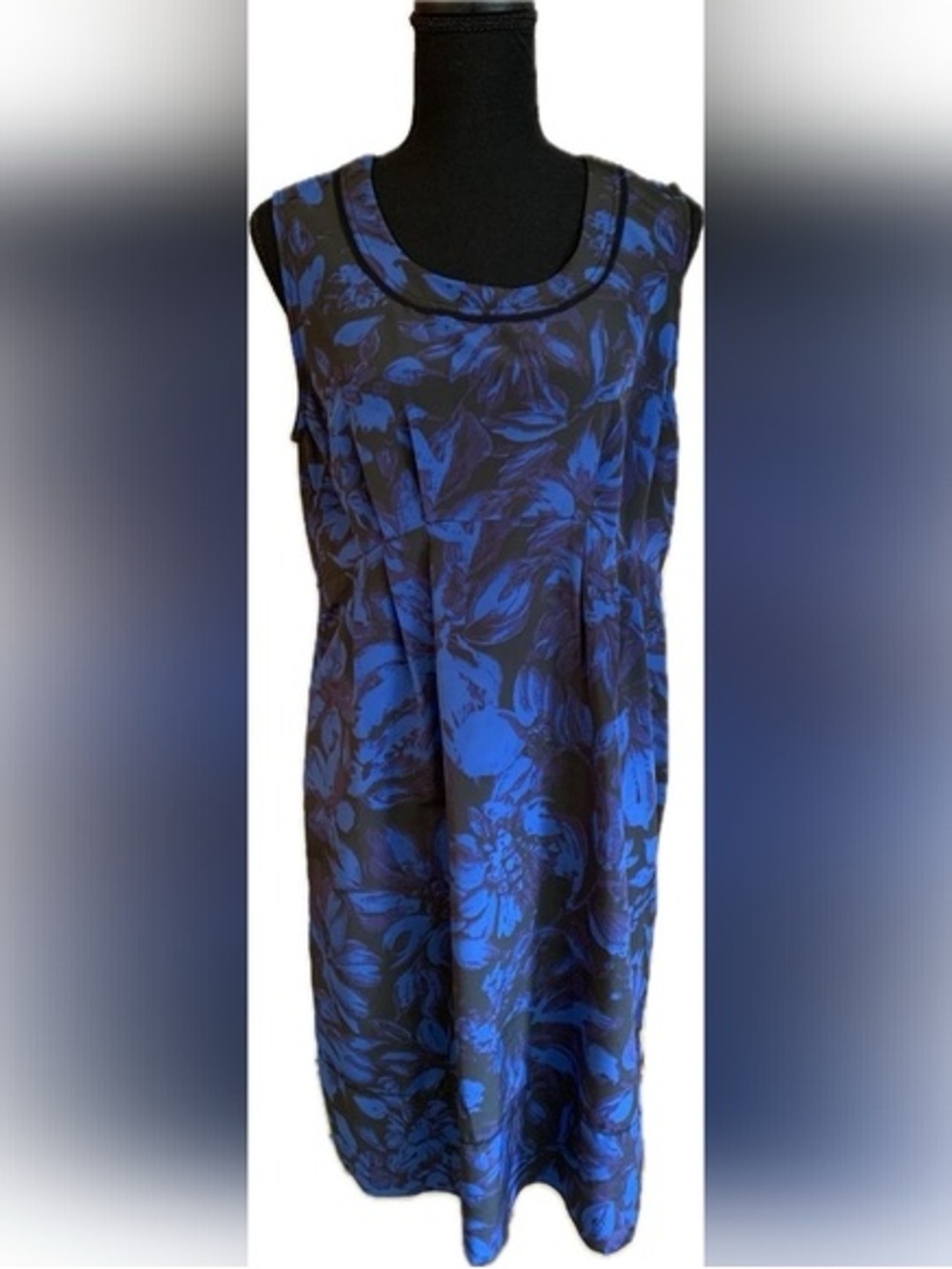Simply Vera Vera Wang Blue and Black Sleeveless Floral Midi Dress Size 12